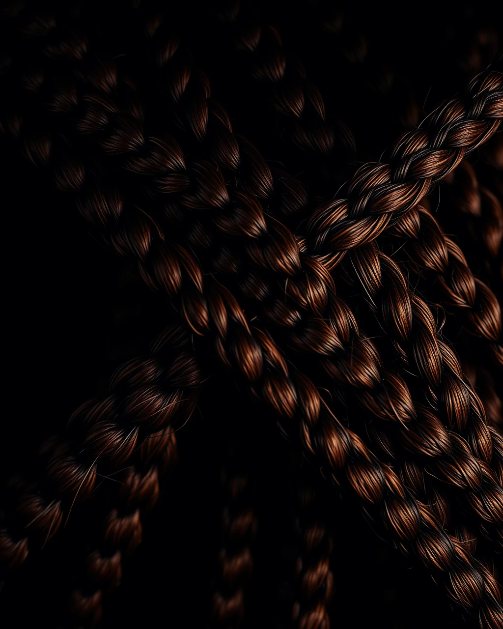 Concept photograph: close detail of freshly finished braids crossing the frame.